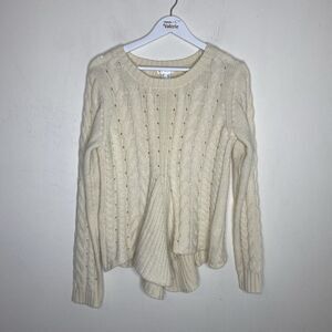 Venus Cream Lace Up Back Acrylic Knit Sweater Size Small